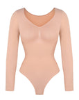 Marcella - Naadloze Lange Mouw Body met String, Borstondersteuning & Buikcontrole - Bella Fit™