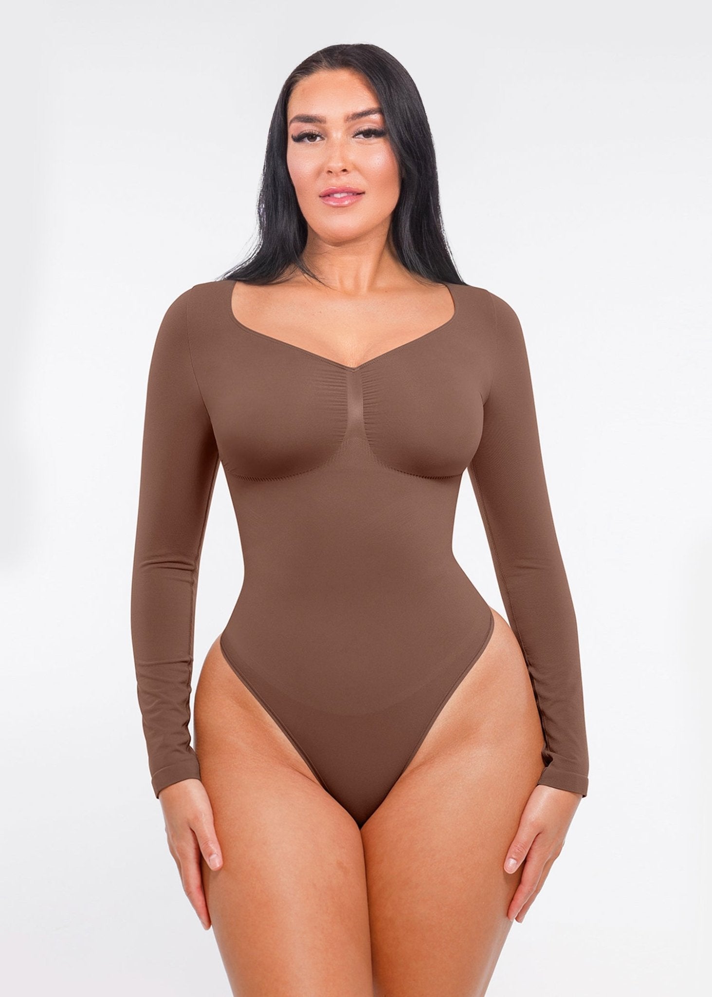 Marcella - Naadloze Lange Mouw Body met String, Borstondersteuning & Buikcontrole - Bella Fit™