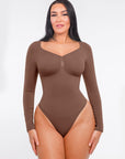 Marcella - Naadloze Lange Mouw Body met String, Borstondersteuning & Buikcontrole - Bella Fit™