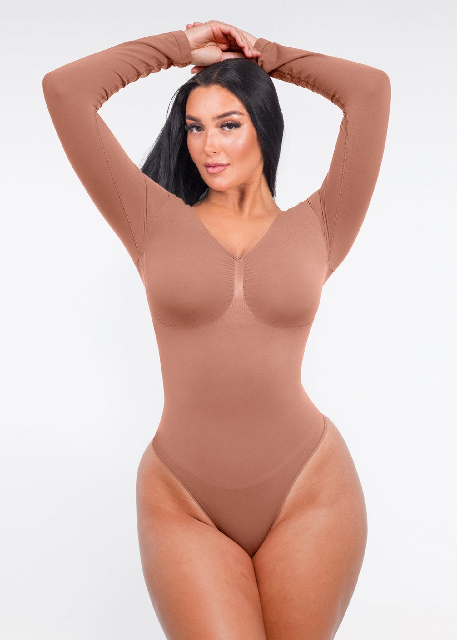 Marcella - Naadloze Lange Mouw Body met String, Borstondersteuning &amp; Buikcontrole - Bella Fit™