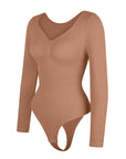 Marcella - Naadloze Lange Mouw Body met String, Borstondersteuning & Buikcontrole - Bella Fit™