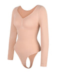 Marcella - Naadloze Lange Mouw Body met String, Borstondersteuning & Buikcontrole - Bella Fit™