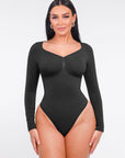 Marcella - Naadloze Lange Mouw Body met String, Borstondersteuning & Buikcontrole - Bella Fit™